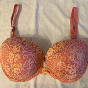 Victoria’s Secret Dream Angels Lace Overlay Push-Up Bra in Coral Pink and Yellow